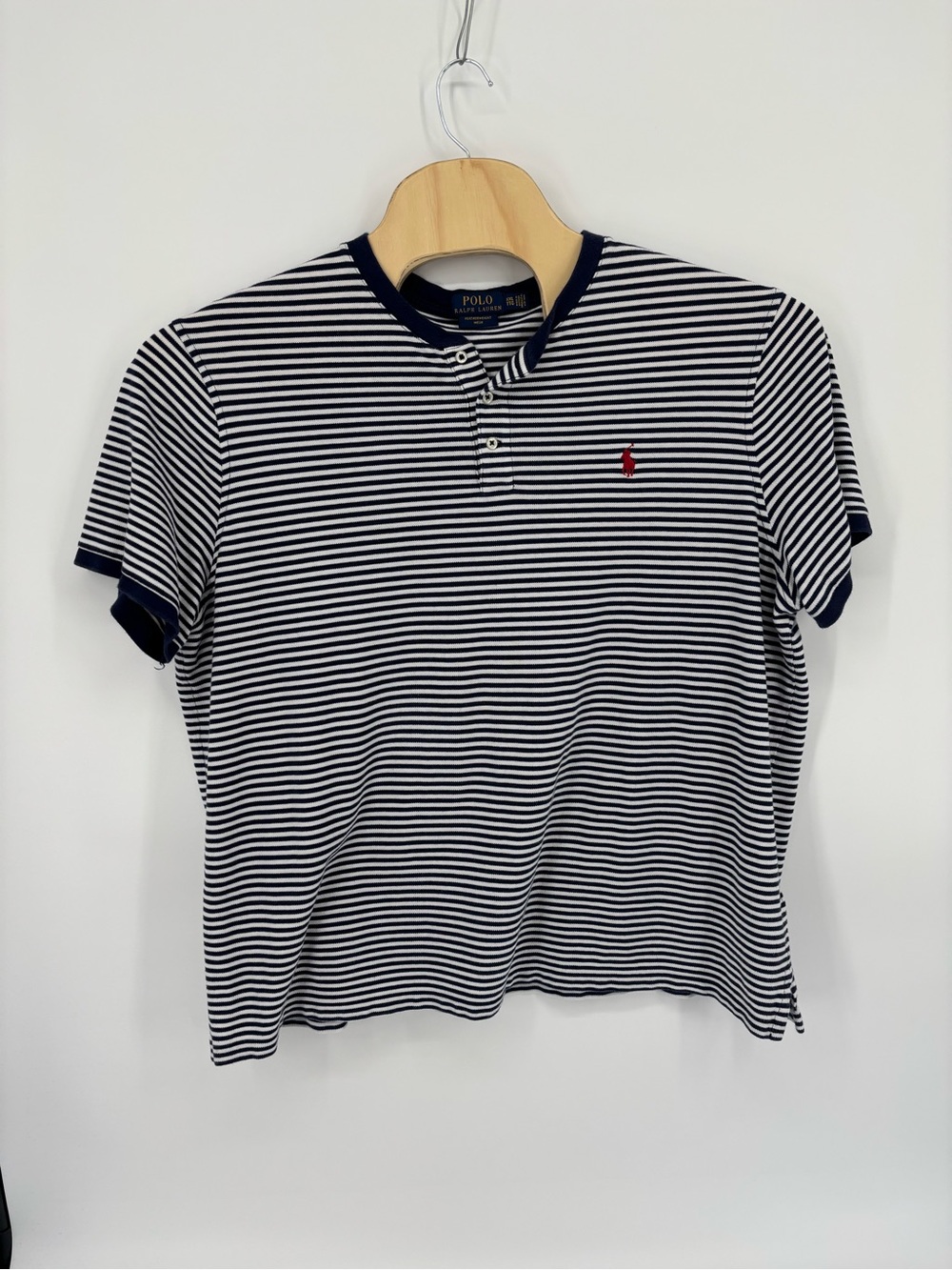 Polo Ralph Lauren Henley Shirt XXL Featherweight Mesh Striped Blue White Cotton - Picture 8 of 10